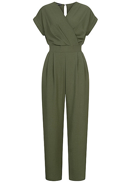 Seventyseven Lifestyle Dames Wrap-Look Jumpsuit met 2-Pockets groen