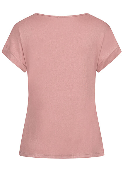 Cloud5ive Damen Viskose T-Shirt mit rmelumschlag und Rundhals rose braun
