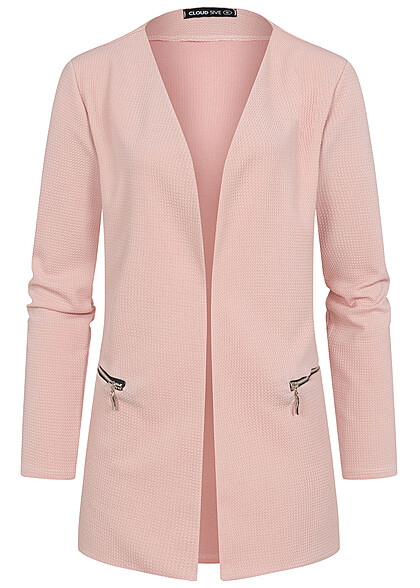 Cloud5ive Dames Blazer met 2 zakken met ritssluiting en structuurstof roze