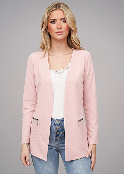 Cloud5ive Dames Blazer met 2 zakken met ritssluiting en structuurstof roze