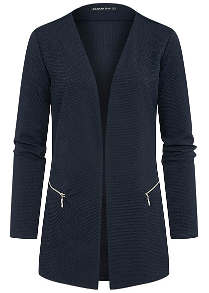 Cloud5ive Dames Blazer met 2 zakken met ritssluiting en structuurstof marine blauw