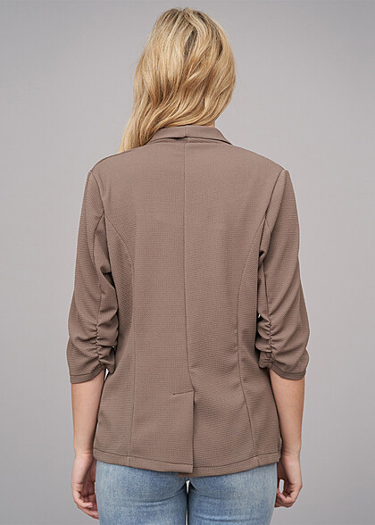 Cloud5ive Dames Blazer met geplooide 3/4 mouwen en structuurstof fangobruin