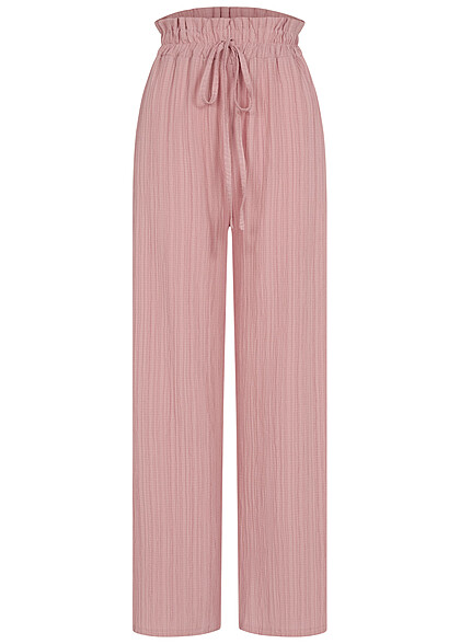 Cloud5ive Damen Sommer Hose mit weitem Beinschnitt und Strukturstoff alt rosa