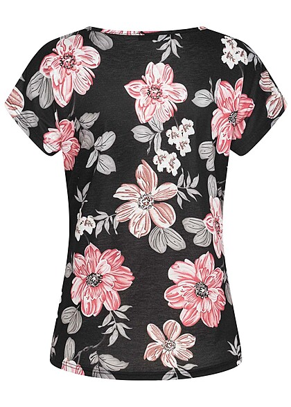 Cloud5ive Dames T-Shirt met ronde hals en bloemenprint zwart