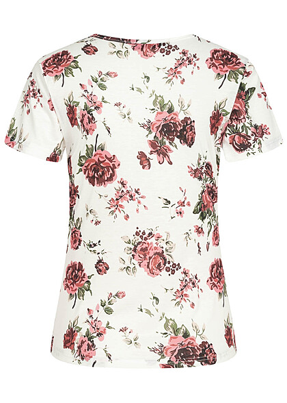 Cloud5ive Dames T-Shirt met ronde hals en bloemenprint wit