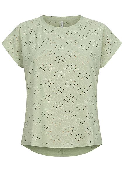 ONLY Dames NOOS T-shirt met gebreid bloemenpatroon groen