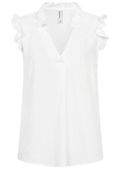 Sublevel Dames Blouse Top met ruches details en v-hals wit