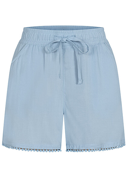 Fresh Made Dames Shorts met pom pom details en 2 zakken lichtblauw