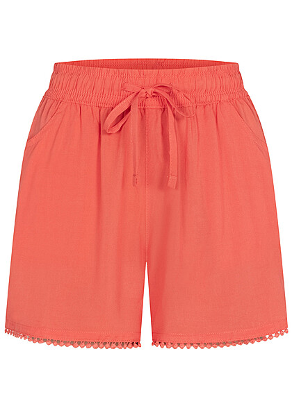Fresh Made Dames Shorts met pom pom details en 2 zakken oranje