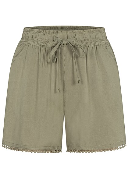 Fresh Made Dames Shorts met pom pom details en 2 zakken olijfgroen