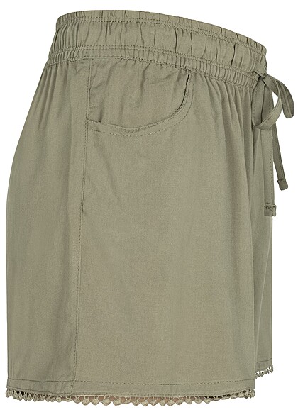 Fresh Made Dames Shorts met pom pom details en 2 zakken olijfgroen