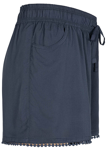 Fresh Made Dames Shorts met pom pom details en 2 zakken marine blauw