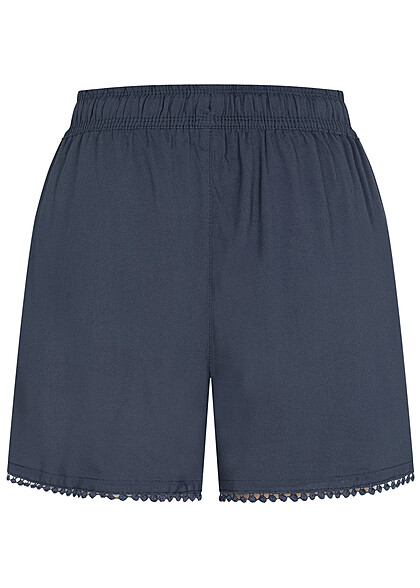 Fresh Made Dames Shorts met pom pom details en 2 zakken marine blauw