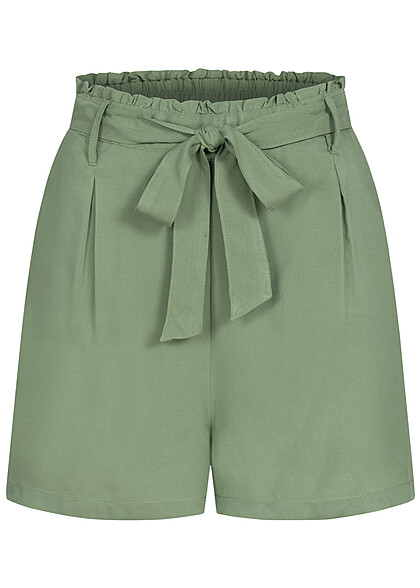 Fresh Made Dames Shorts met strikceintuur en 2 zakken groen