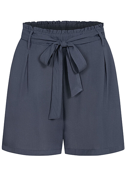 Fresh Made Dames Shorts met strikceintuur en 2 zakken marine blauw