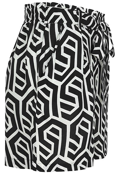 Fresh Made Dames Viscose Shorts met strikceintuur en print zwart wit