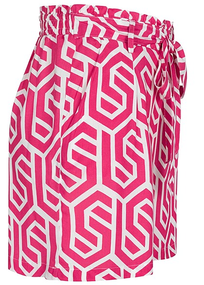 Fresh Made Dames Viscose Shorts met strikceintuur en print roze wit
