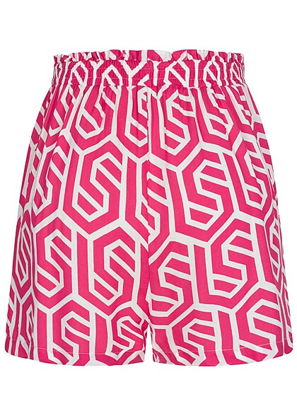 Fresh Made Dames Viscose Shorts met strikceintuur en print roze wit