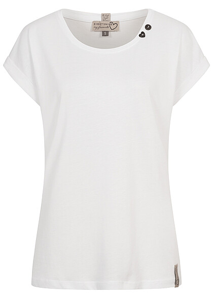 Eight2Nine Dames T-Shirt met ronde hals en omgeslagen mouwen wit