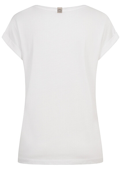 Eight2Nine Dames T-Shirt met ronde hals en omgeslagen mouwen wit