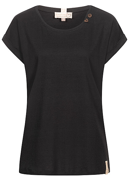 Eight2Nine Dames T-Shirt met ronde hals en omgeslagen mouwen zwart