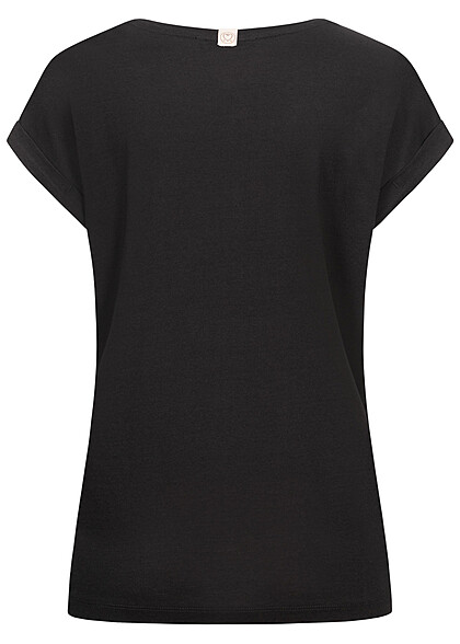Eight2Nine Dames T-Shirt met ronde hals en omgeslagen mouwen zwart