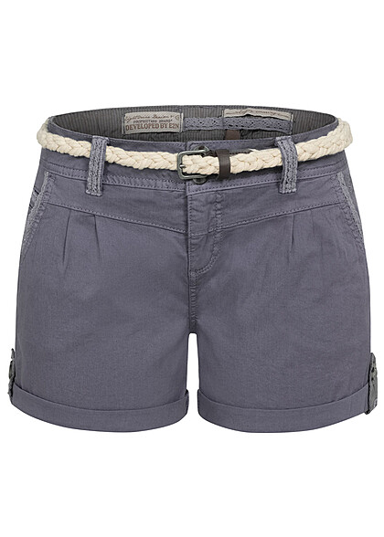 Eight2Nine Dames Shorts met riem en 5-pockets blauw - Art.-Nr.: 24040098