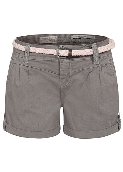 Eight2Nine Dames Shorts met riem en 5-pockets grijs - Art.-Nr.: 24040100
