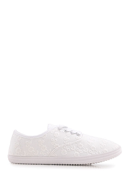 Seventyseven Lifestyle Dames schoenen low Cut Sneakers met Bloemen borduurwerk wit