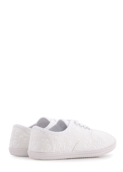 Seventyseven Lifestyle Dames schoenen low Cut Sneakers met Bloemen borduurwerk wit