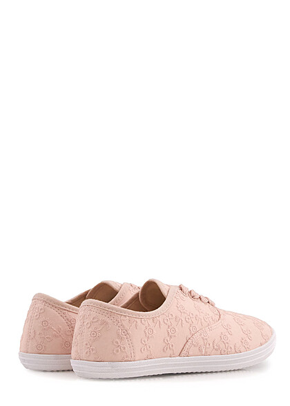 Seventyseven Lifestyle  Dames schoenen low Cut Sneakers met Bloemen borduurwerk roze