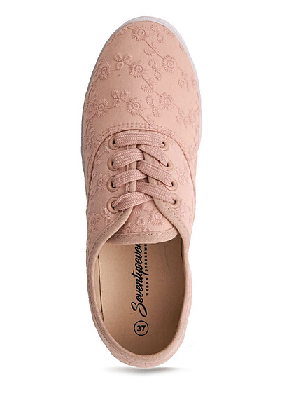 Seventyseven Lifestyle  Dames schoenen low Cut Sneakers met Bloemen borduurwerk roze