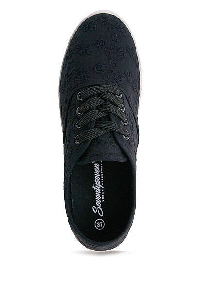 Seventyseven Lifestyle  Dames schoenen low Cut Sneakers met Bloemen borduurwerk zwart