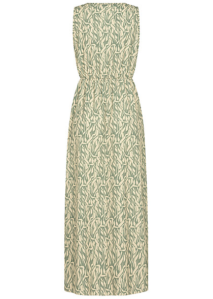 Cloud5ive Dames Maxi-jurk in wikkellook en all-over print groen beige