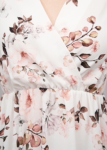 Cloud5ive Dames Lange jurk in wikkeloptiek met bloemenprint wit