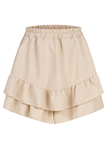 Cloud5ive Dames Volant Shorts in roklook met elastische tailleband beige