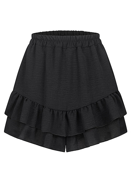 Cloud5ive Dames Volant Shorts in roklook met elastische tailleband zwart
