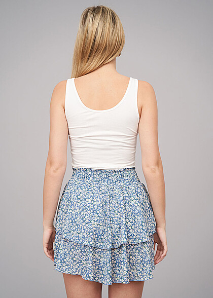 Cloud5ive Dames Volantrok met elastische tailleband en bloemenprint blauw