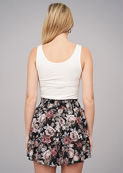 Cloud5ive Dames Volantrok met elastische tailleband en bloemenprint zwart