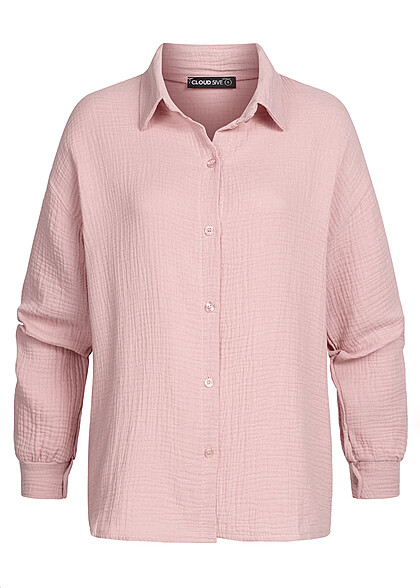 Cloud5ive Dames Oversized Musselin Blouse met knopen roze