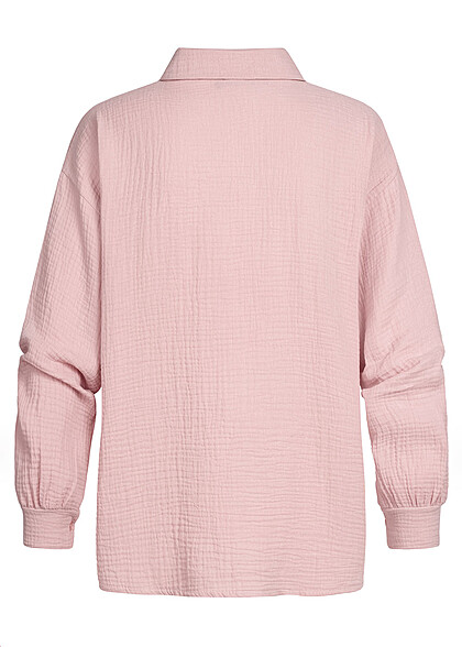 Cloud5ive Dames Oversized Musselin Blouse met knopen roze