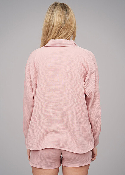 Cloud5ive Dames Oversized Musselin Blouse met knopen roze