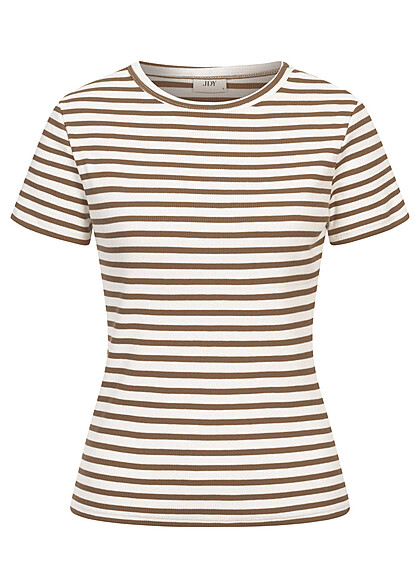JDY by ONLY Dames NOOS T-Shirt Top met ronde hals strepen wit bruin