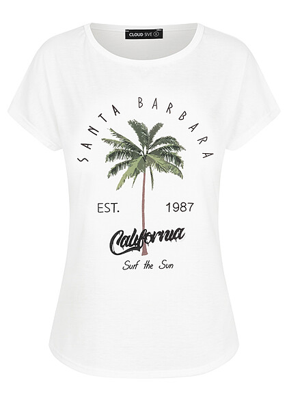 Cloud5ive Dames Viscose T-shirt met palmenprint wit