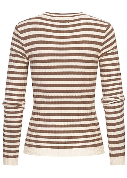 Pieces Damen NOOS Sweater Strickpullover mit Streifen fossil braun birch beige