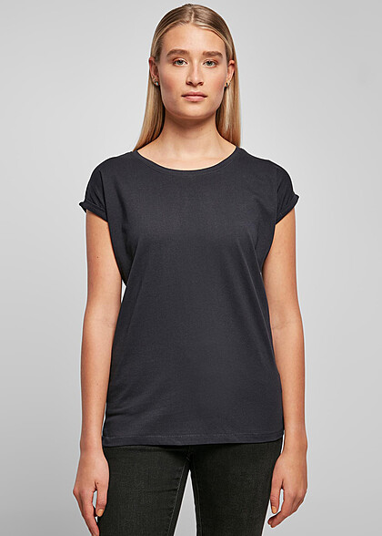 Build Your Brand Dames T-shirt met ronde hals en verkorte mouwen navyblauw