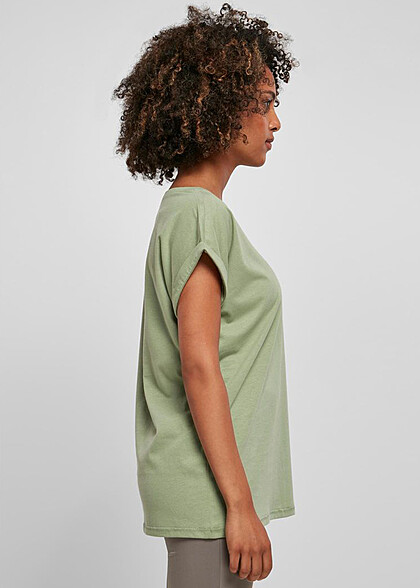 Build Your Brand Dames T-shirt met ronde hals en verkorte mouwen zachtgroen