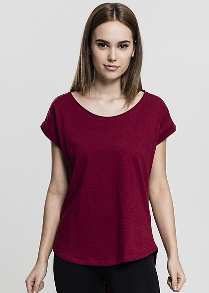 Urban Classics Dames T-shirt met Vokuhila-snit en ronde hals rood