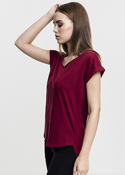 Urban Classics Dames T-shirt met Vokuhila-snit en ronde hals rood