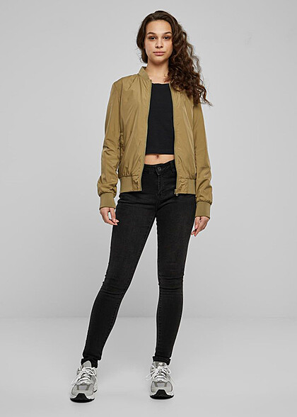 Urban Classics Dames jack bomberjack met rits en 2 ritssluitingen kaki